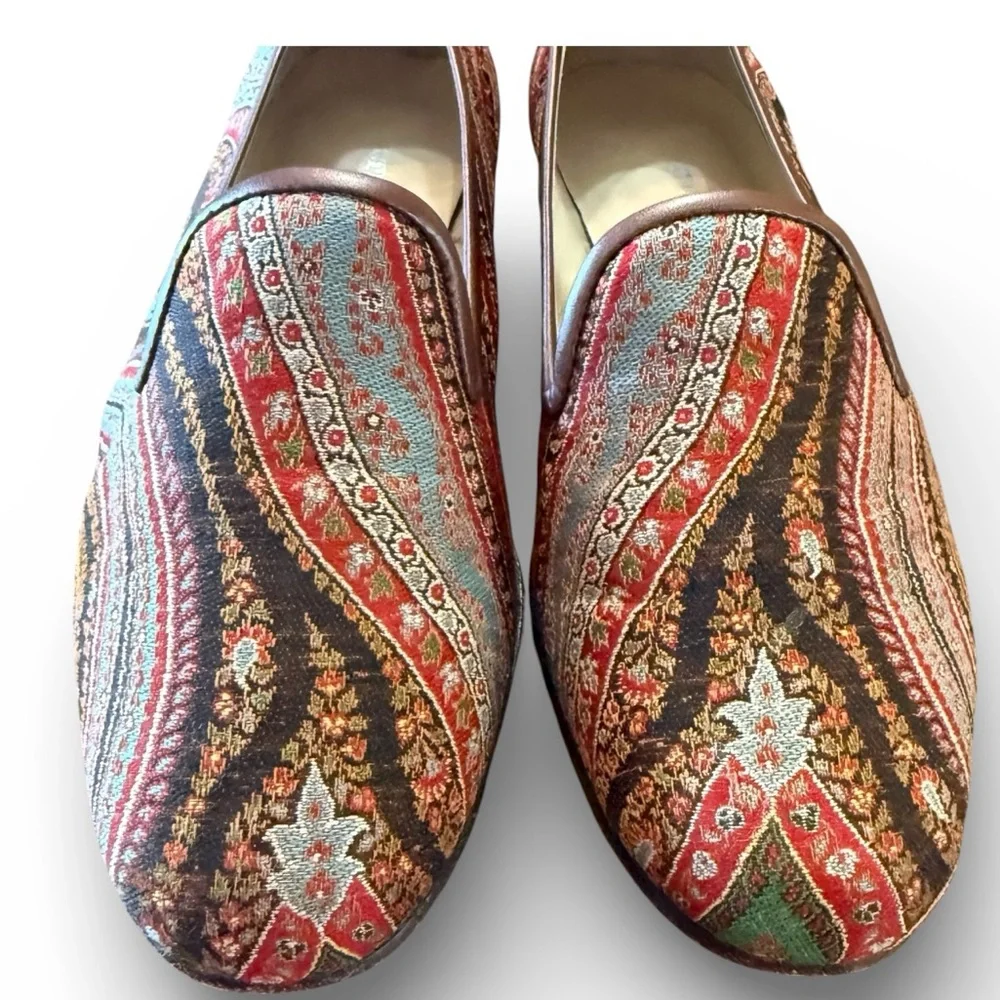 Stubbs & Wooten Paisley Printed Silk Fabric Loafers Size 6